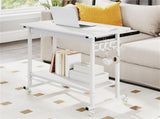 White Mobile Computer Desk with Keyboard Tray & Storage Shelf, 360&deg Lockable Casters for Home 97064400
