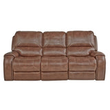 Achern Brown Leather-Air Nailhead Manual Reclining Sofa with Storage Console and USB Port T2574P198806