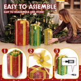 Lighted Gift Boxes Set of 3, Pre-lit Nestable Present Boxes Ornament with 90 LED Warm White Lights 83670049