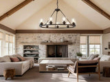 34.25'' Modern 9-Light Black Wagon Wheel Chandelier With Light For Living Dining W5008P468519
