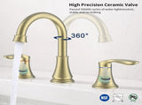 2-Handle 8 inch Widespread Bathroom Sink Faucet Brushed Gold Lavatory Faucet 3 Hole 360&deg Swivel 85777816