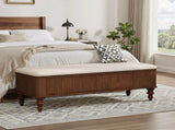 50.8-inch Multi-Functional Ottoman Bench-Solid Rubberwood Bed End Bench with Linen Seat, W5819P481607