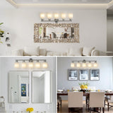 Modern 5-Light Vanity Wall Sconce, Brushed Nickel Finish with Frosted Glass Shades for Bathroom or W1340P206698