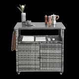Outdoor Wicker Bar Cart, Patio Wine Serving Cart w/Wheels , Rolling Rattan Beverage Bar Counter W640P175463
