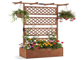 72" Raised Garden Bed with Lattice Trellis, 4.8 Cu.Ft Fir Wood Planter Box with Drainage Holes for 23952736