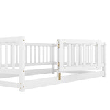 Twin Size Floor Bed, Floor Bed with Fence and Door, Kids Bed Twin Size, Wood W1820P231585