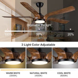 ZNTS Smart 56" Integrated LED Ceiling Fan with Antique Brown Blades in Matte Black Fan Body Finish W1367P222517