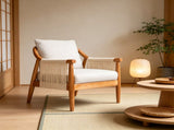 Accent Chair, Solid Hardwood Frame with Hand-Woven Paper Rope Arm, Mid-Century Modern Armchair with W5599P574869
