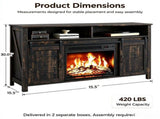 Black Gold Oak Fireplace TV Stand, 147.53976cm, Embossed Melamine Particle Board, Double Barn 77385044
