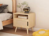 22.83'' H Rattan Nightstand, Side Table with Door Open Shelf, Accent Bedside End Table with Solid 77438934