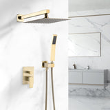 ZNTS Brushed Gold shower system 12 inch Brass Bathroom Deluxe rain mixed shower combination set wall W121951938