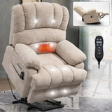 23" Seat Width and High Back Large Size Beige Chenille Power Lift Recliner Chair with 8-Point W1803P236297