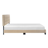 ZNTS 1pc Queen Platform Bed Light Brown Velvet Upholstered Adjustable Height Headboard Button Tufted B011P203573