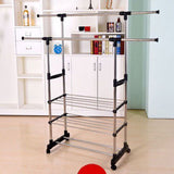 ZNTS Dual Bars Horizontal & Vertical Telescope Style 3 Tiers Stainless Steel Clothing Garment Shoe Rack B 14578480