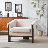 34" Mid-Century Modern Accent Chair with White Fabric, Deep Cushions, and Wide Armrests Ideal for N767P210787E