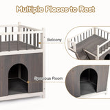 ZNTS 2-Story Wooden Feral Cat House Dog House for Outdoor and Indoor, Pet House with Stairs, Grey & White 10767951