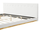 Solid Rubber Wood Platform Bed with Upholstered Headboard, Modern Tufted Design, Sturdy Slat N769P387939W