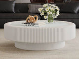31.5" Fluted Round Storage Table - Tempered Glass Top & Premium Leather Wrapped, Modern White W3158P450848