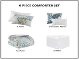 6 Piece Oversized Cotton Comforter Set with Throw Pillow Blue Full B035128765