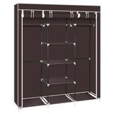 ZNTS 69" Portable Clothes Closet Non-Woven Fabric Wardrobe Double Rod Storage Organizer Dark Brown 72079783