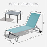 Chaise Lounge Outdoor Set of 3, Lounge Chairs for Outside with Wheels, Outdoor Lounge Chairs with 5 W1859109860