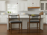 Arno Indoor Upholstered Wooden Counter Stool, Walnut Finish with Charcoal Upholstery and Black Rope, N775P366302B