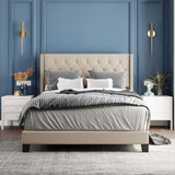 ZNTS Upholstered Platform Bed with Classic Headboard, Box Spring Needed, Beige Linen Fabric, Queen Size WF280786AAA