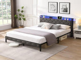 Full Bed Frame Storage Headboard, Charging Station and LED Lights, Upholstered Platform Bed 42481960