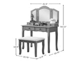 Sanlo Wooden Vanity Make Up Table and Stool Set, Silver T2574P162838