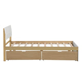 Modern Twin Bed Frame With 2 Drawers For White High Gloss Headboard and Footboard With Light Oak W697131330
