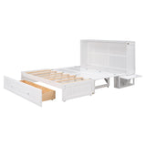 ZNTS Queen Size Mobile Murphy Bed with Drawer and Little Shelves on Each Side,White 86401985