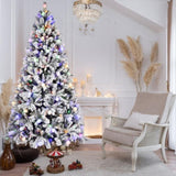 Artificial 8ft Flock Christmas Tree with 1793PE/PVC Mixed Branch Tips, 470L warm white lights, 69934052