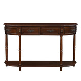 Retro Curved Wood Console Table, 52 inch Circular Half Moon Sofa Table with Open Shelf and 2 W1202P248850