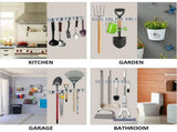 2 pack Mop & Broom Holder Wall Mounted Metal Tool Storage Organizer Rack, Silver, 4 Slots & 5 Hooks 38644633