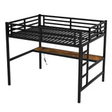 Metal Full Size Loft Bed with Power Outlet and LED Lighted, Space-Saving, Noise Reduced, Black W1580P251091