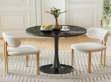 31.5" Round Modern Tulip Dining Table, Sintered Stone Tabletop with Luxury Faux Marble Print, Carbon W3316P540349