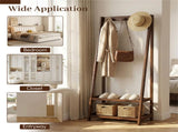 100% Solid Rubber Wood Freestanding Coat Rack, A-Frame Stable Garment Hanger with 3 Hooks & 2 56123368