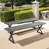 ZNTS Outdoor Aluminum Dining Benches with Steel Frame, 2-Pcs Set, Grey / Black 61625.00BGRY