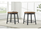 360&deg Swivel Stools Set of 2 Modern Counter-Height Stools with Brown Fabric Seat & Black Metal 33096623