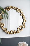 35" Round Metal Wall Mirror with Golden Leaf Accents, Modern Decor Mirror for Living Room Entryway W2078135190