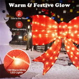 37" Christmas Bow Decoration 150 Warm LEDs, Red Fabric, Weatherproof, 2 Hanging Rings, Easy 91380992