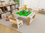 Kids 2 in 1 Play Table & 2 Chairs Set,with 7 Storage Compartments,Compatible with LEGO Building W282P182328
