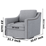 ZNTS 360 Degree Swivel Armchair Cotton linen skin-friendly fabric Ergonomic design Brass nail decorative W2113127543