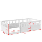 ZNTS Twin Floor Bed Frame with Fence, Wood Kids Floor Beds Frame for Bedroom Playroom,White W2593P164747