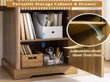 55" Modern Fluted Office Desk with Storage Cabinet & Drawers, Computer Writing Desk with Power W2917P494379