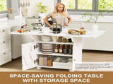 47" Wood Folding Dining Table with storage rack and cabinet, Removable Entryway Table with 6 Wheels, 63103054