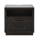 Modern Bedroom Furniture 1pc Nightstand of 2x Drawers LED Light Storage Cubby USB Ports Power B011P201586