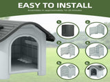 Waterproof Plastic Dog House with Adjustable Skylight and Elevated Floor, Outdoor Indoor Doghouse 03749047