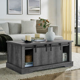 41.3 Inch Coffee Table Storage and Sliding Wood Door, Farmhouse and Industrial Cocktail Table W1781P268254
