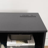 TV Stand Electric Fireplace TV Stand Glass Shelves, 3D Fireplace TV Stand LED Lights Wood 77349220